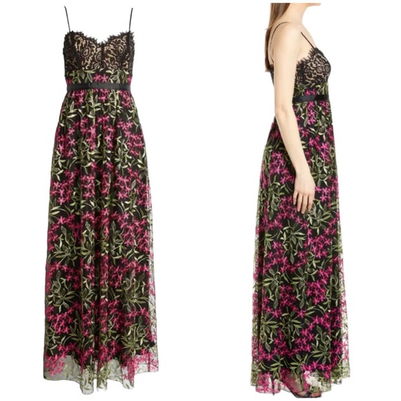 Lulus NWT Divine Delight Black Floral Embroidered Maxi Dress Size M Sleeveless - Picture 2 of 12